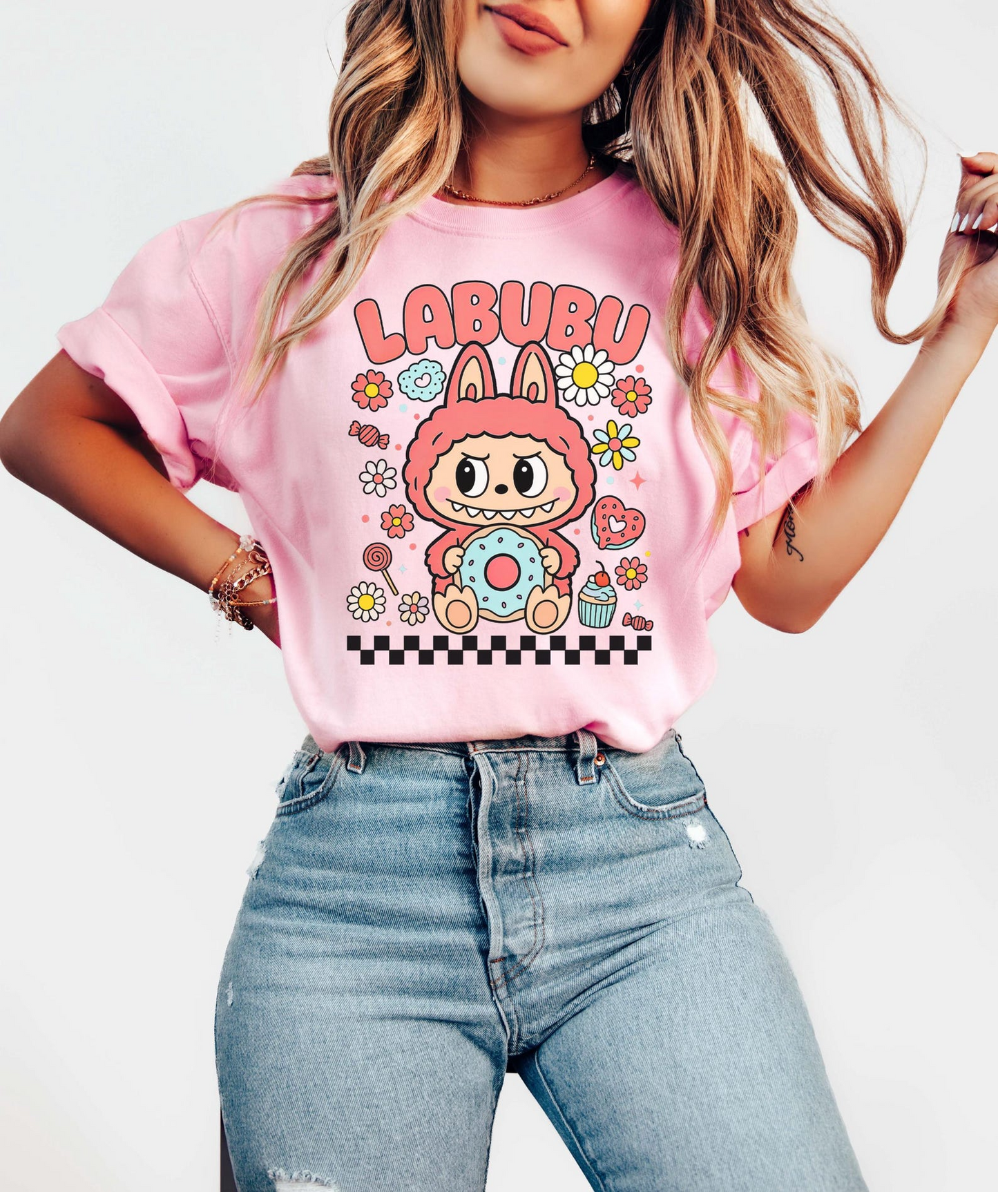 Floral Labubu Donut Shirt, Cartoon Character Shirt, Aesthetic Shirt, Anime Shirt, Labubu Gift Shirt, Daisy Labubu Shirt, Labubu Tee