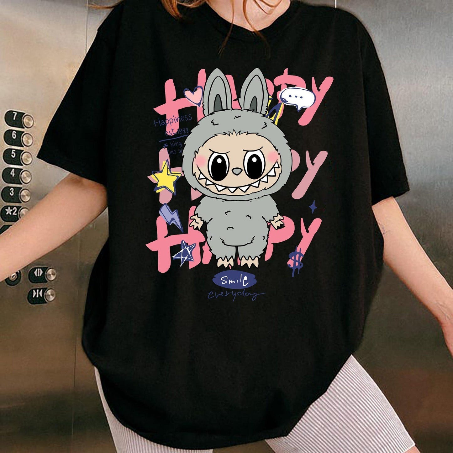 Happy Smile Labubu Shirt, Cute Cartoon Labubu Costume Tee, Fun Kids Graphic Shirt, Perfect Back To School Gift, Birthday Present for Boys and Girls