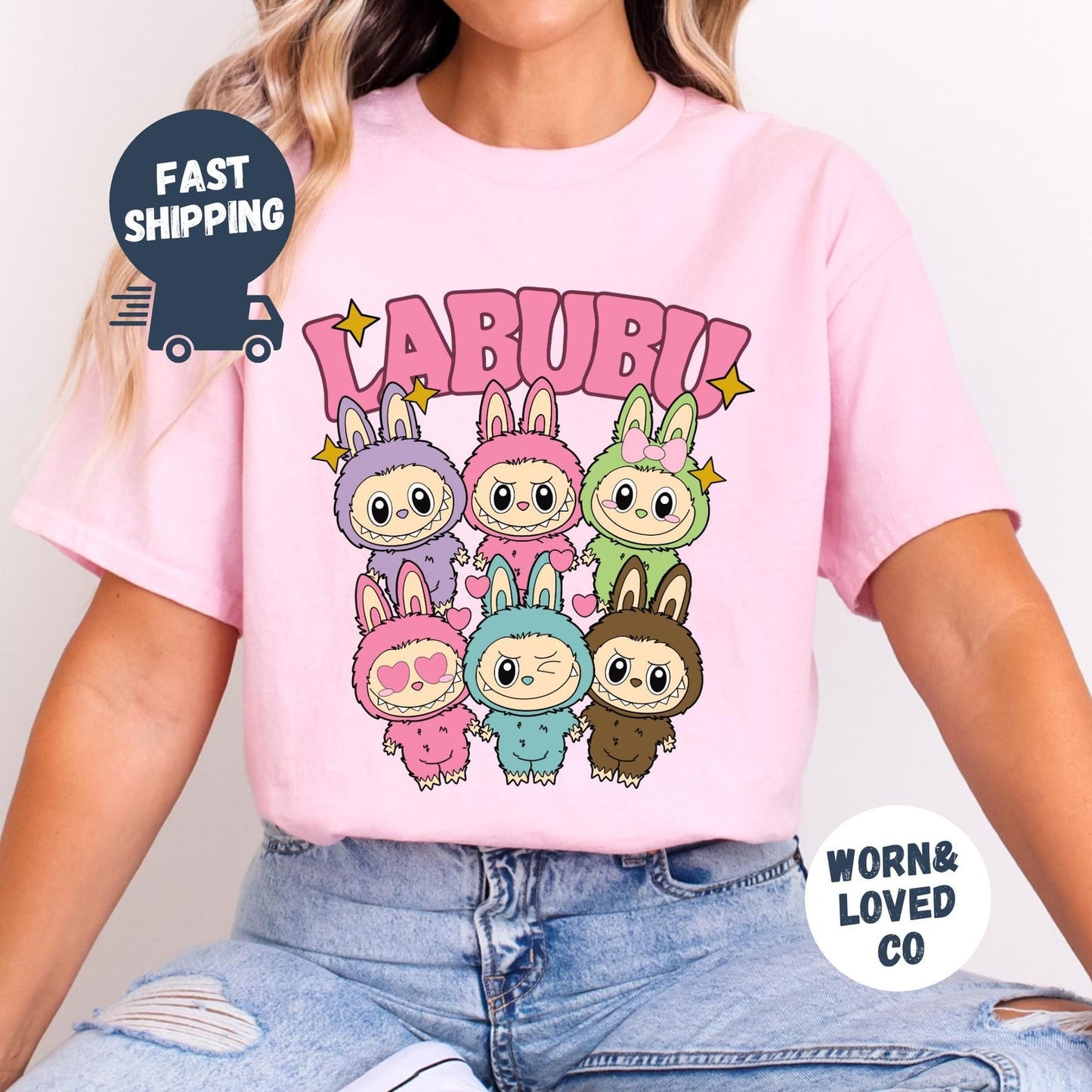 Funny Labubu Shirt, Cute Cartoon T-Shirt, Trendy Doll Gift, Pastel Cartoon Character T-Shirt, Labubu Monsters T-Shirts