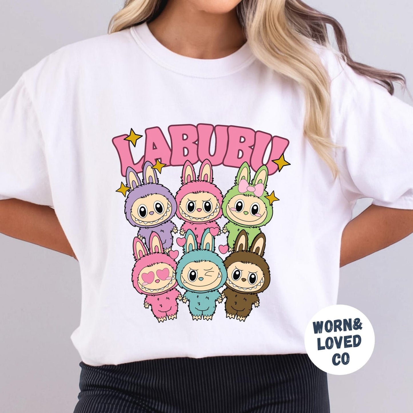 Funny Labubu Shirt, Cute Cartoon T-Shirt, Trendy Doll Gift, Pastel Cartoon Character T-Shirt, Labubu Monsters T-Shirts