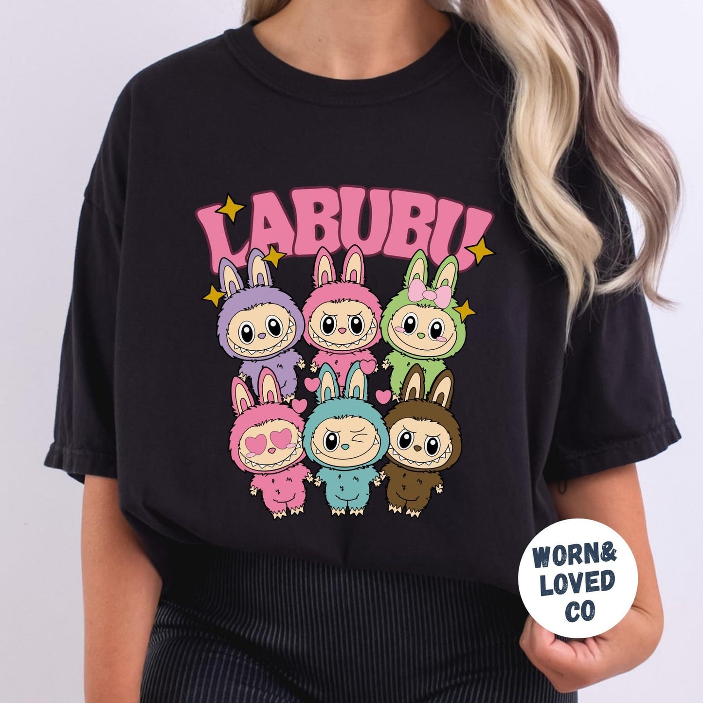 Funny Labubu Shirt, Cute Cartoon T-Shirt, Trendy Doll Gift, Pastel Cartoon Character T-Shirt, Labubu Monsters T-Shirts