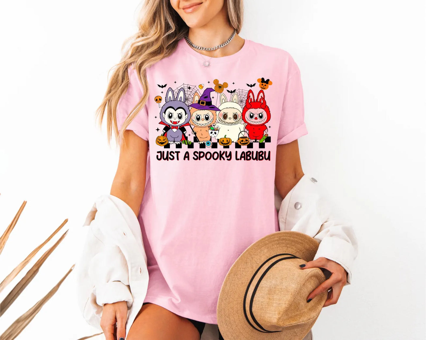 Labubu Halloween Shirt, Half Adorabl Half Haunted Shirt, Monsters Tshirt, Kids Halloween Shirt, Trendy Cartoon Dolls Halloween Tee