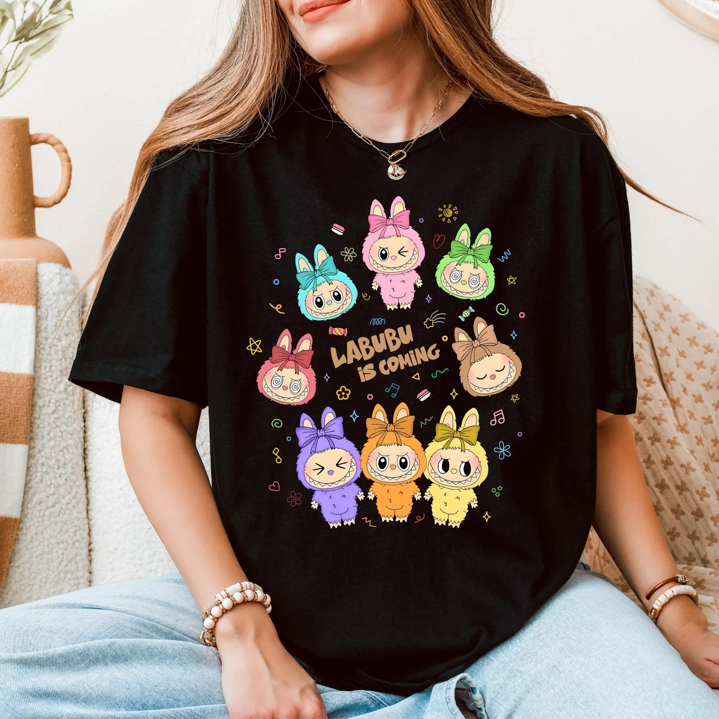 Labubu Shirt, Cute Cartoon T-Shirt, Aesthetic Kawaii Tee, Gift for Her, Soft Graphic Tee, Trendy Cute Shirt, Custom Labubu Design
