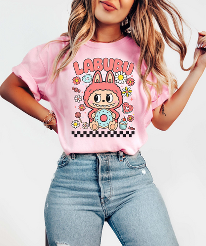 Floral Labubu Donut Shirt, Cartoon Character Shirt,  Aesthetic Shirt, Anime Shirt, Labubu Gift Shirt, Daisy Labubu Shirt, Labubu Tee