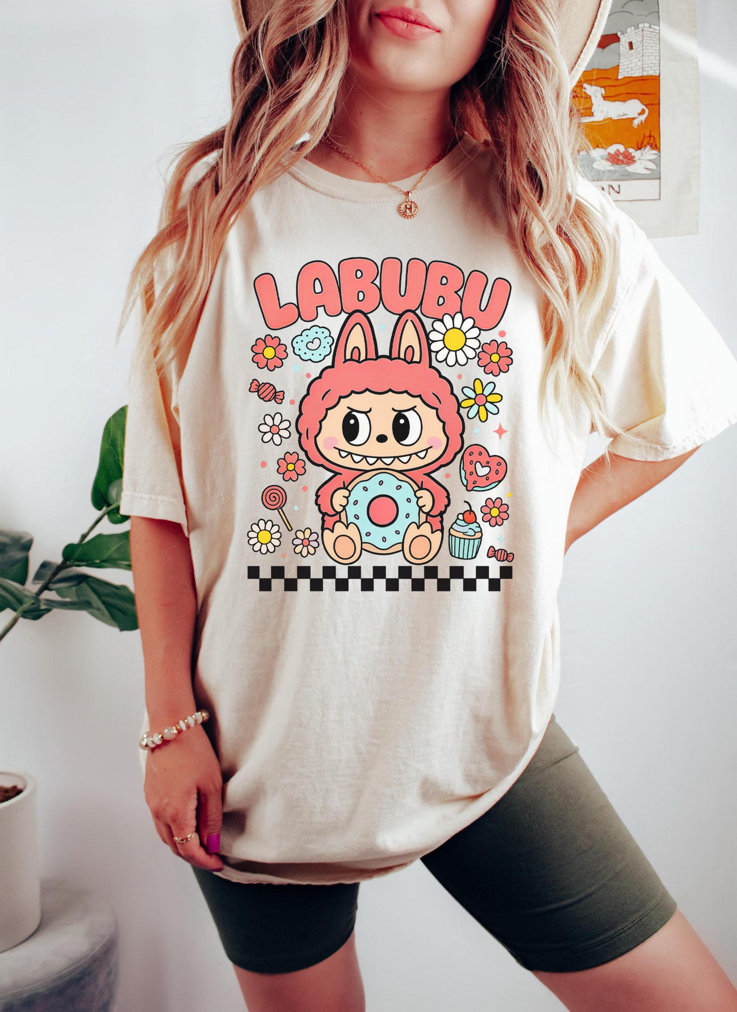 Floral Labubu Donut Shirt, Cartoon Character Shirt,  Aesthetic Shirt, Anime Shirt, Labubu Gift Shirt, Daisy Labubu Shirt, Labubu Tee