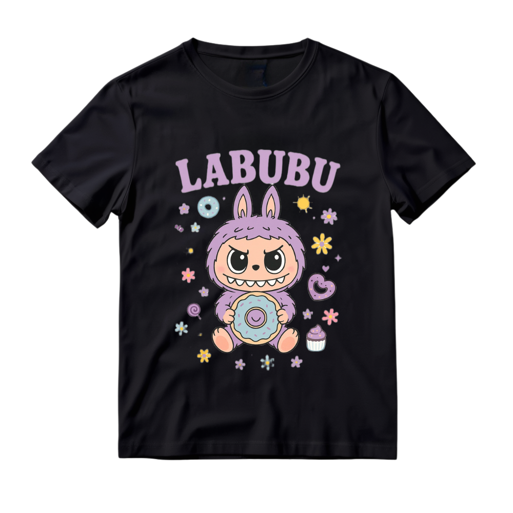 Labubu Shirt, Floral Labubu Donut Shirt, Pastel Cartoon Character Shirt, Cute Labubu Shirt, Labubu Gift, Cute Anime Gift Shirt