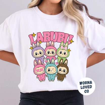 Funny Labubu Shirt, Cute Cartoon T-Shirt, Trendy Doll Gift, Pastel Cartoon Character T-Shirt, Labubu Monsters T-Shirts