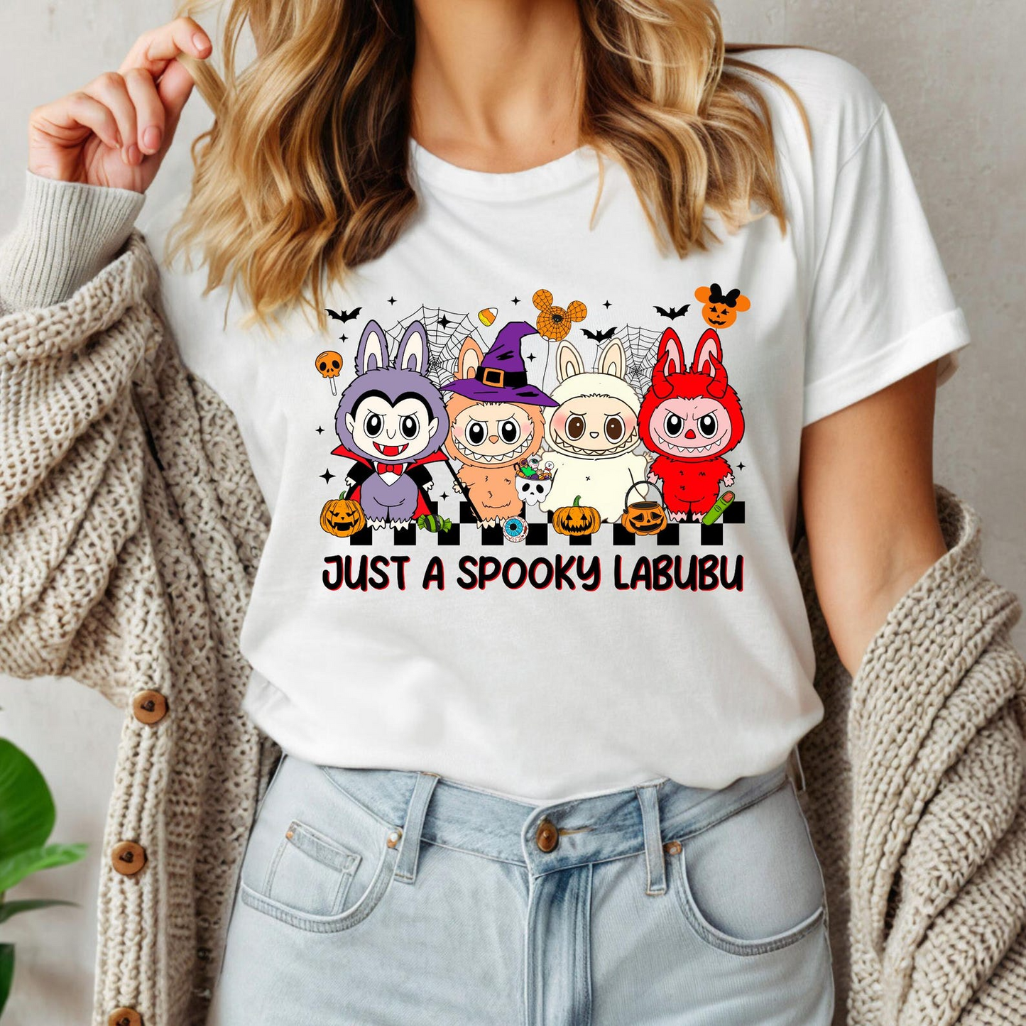 Labubu Halloween Shirt, Half Adorabl Half Haunted Shirt, Monsters Tshirt, Kids Halloween Shirt, Trendy Cartoon Dolls Halloween Tee