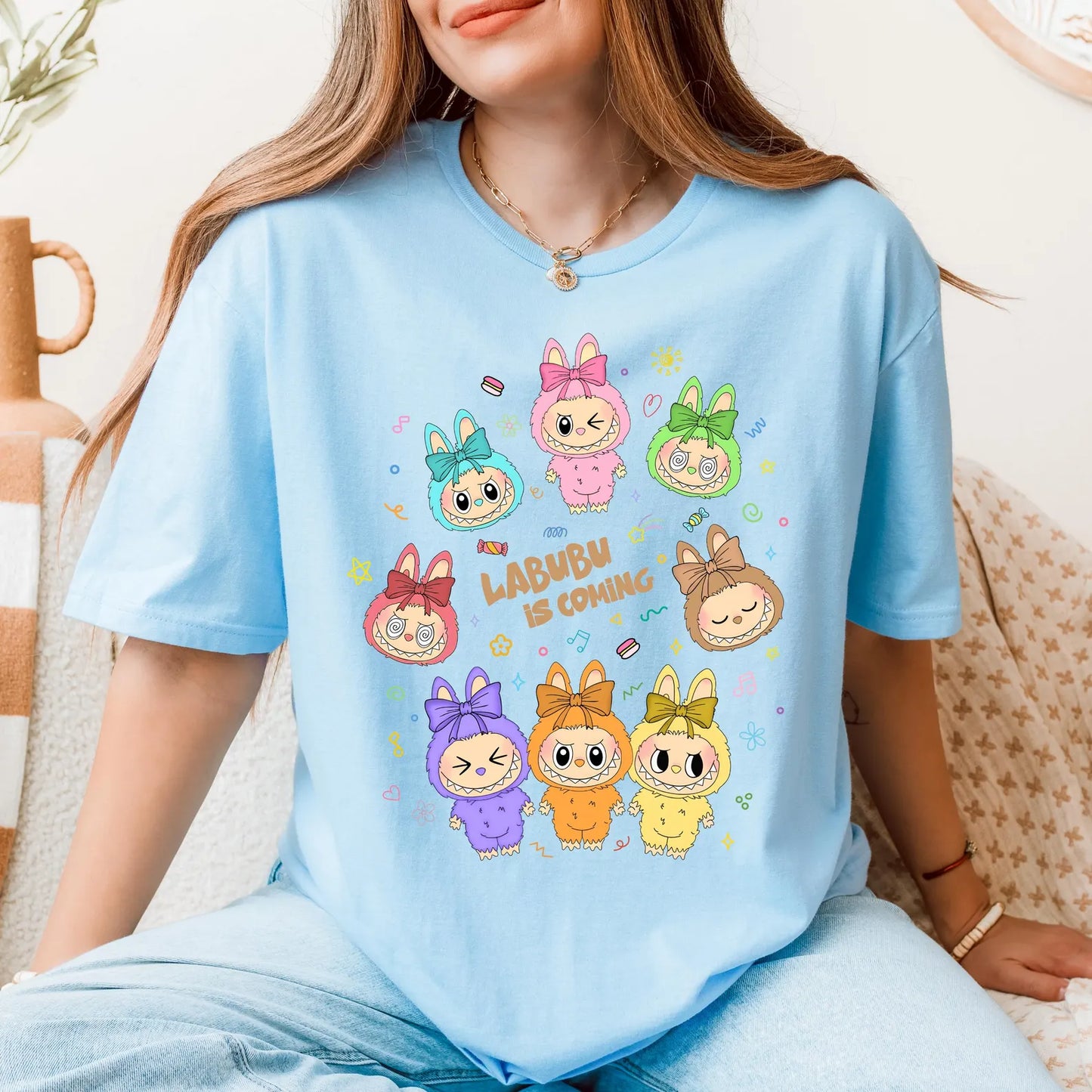 Labubu Shirt, Cute Cartoon T-Shirt, Aesthetic Kawaii Tee, Gift for Her, Soft Graphic Tee, Trendy Cute Shirt, Custom Labubu Design