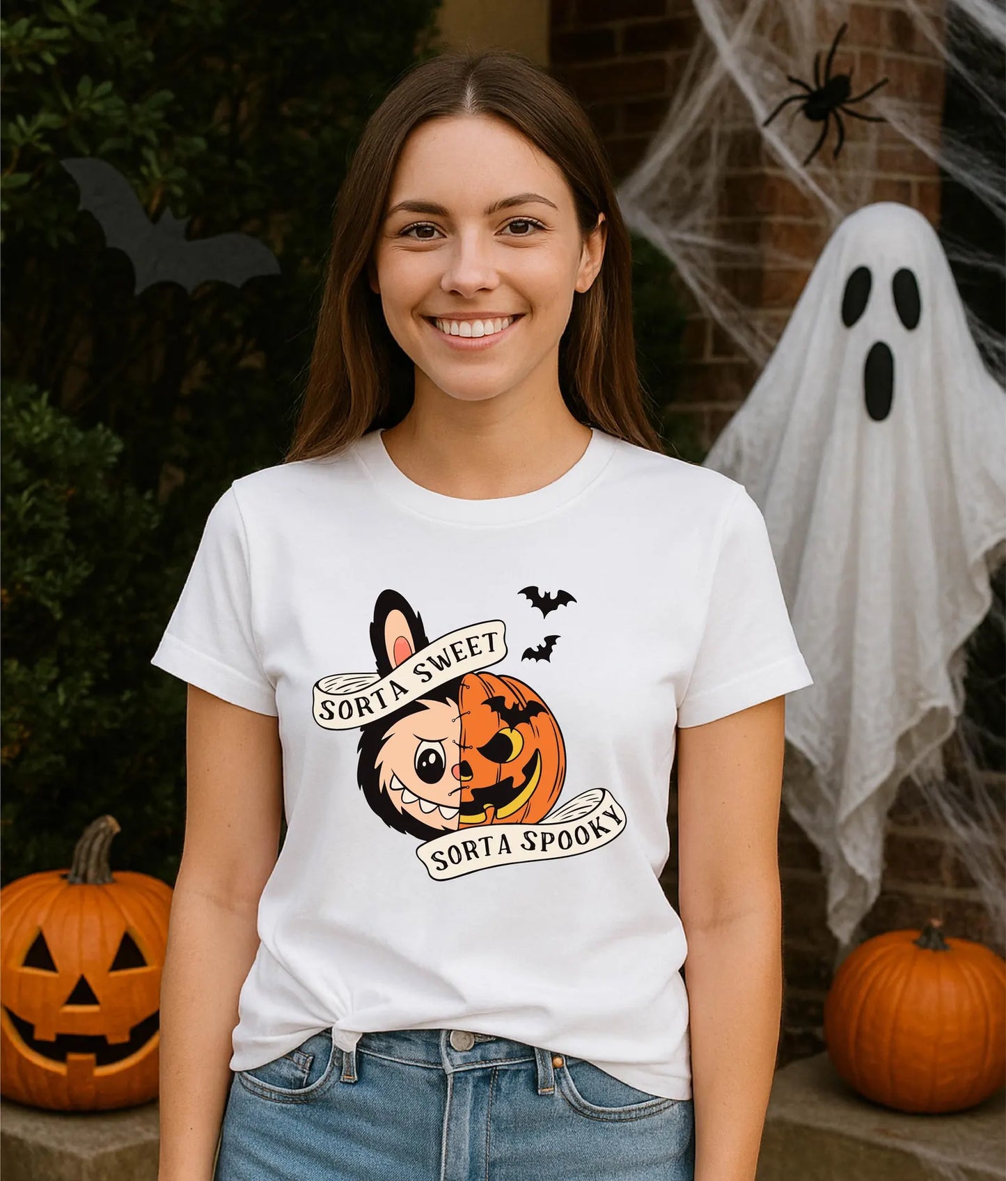 Labubu Sorta Sweet Sorta Spooky Kawaii Monsters Stitch Shirt, Flower Pumpkin Shirt, Halloween PumpkinTee, Horror Shirt, Halloween Party Gift